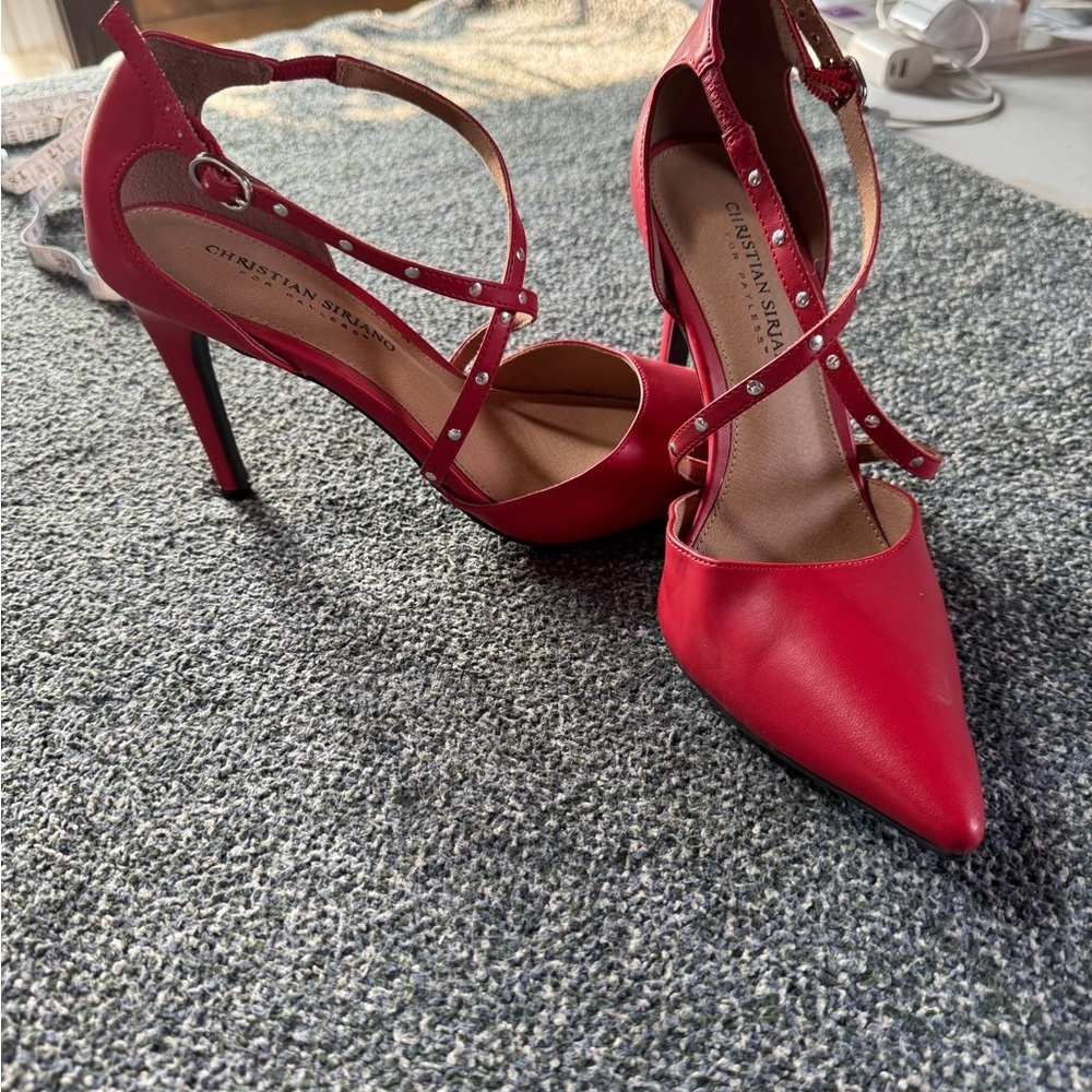 Christian Siriano Strappy Red Stiletto Heels - Picture 3 of 10